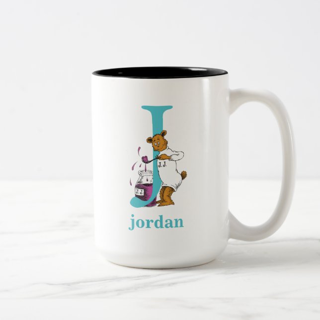 Dr. Seuss's ABC: Letter J - Teal | Add Your Name Two-Tone Coffee Mug (Right)