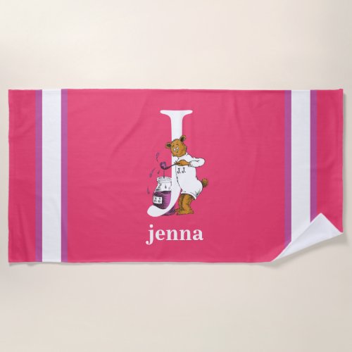 Dr Seusss ABC Letter J _ White  Add Your Name Beach Towel