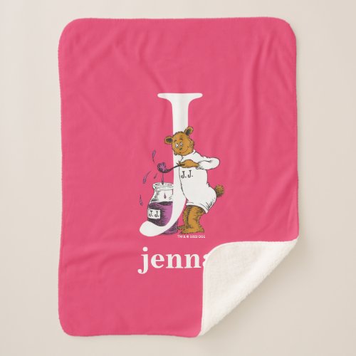 Dr Seusss ABC Letter J _ White  Add Your Name Sherpa Blanket