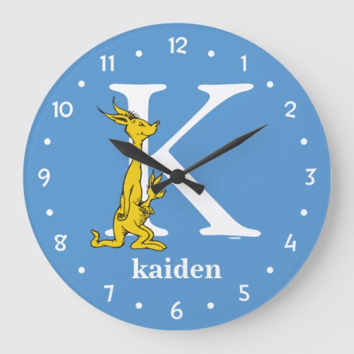 Dr Seusss ABC Letter K _ White  Add Your Name Large Clock
