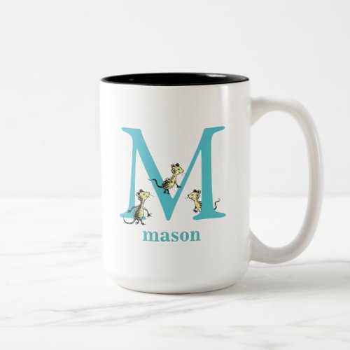 Dr Seusss ABC Letter M _ Teal  Add Your Name Two_Tone Coffee Mug