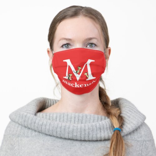 Dr Seusss ABC Letter M _ White  Add Your Name Adult Cloth Face Mask
