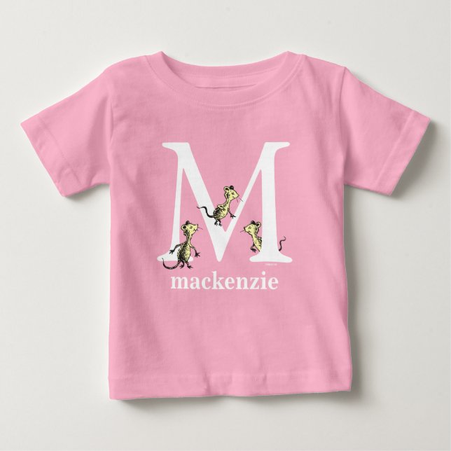 Dr. Seuss's ABC: Letter M - White | Add Your Name Baby T-Shirt (Front)