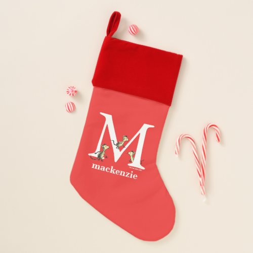 Dr Seusss ABC Letter M _ White  Add Your Name Christmas Stocking