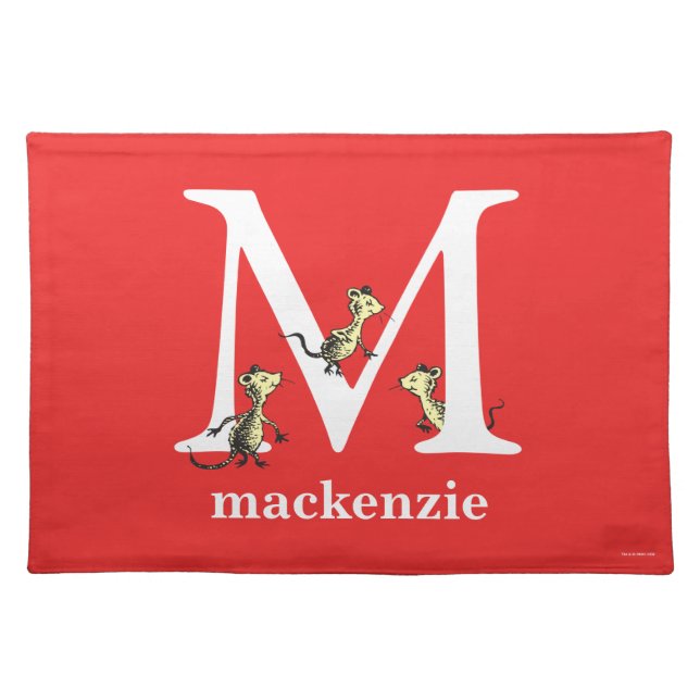 Dr. Seuss's ABC: Letter M - White | Add Your Name Cloth Placemat (Front)