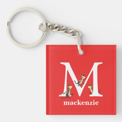 Dr Seusss ABC Letter M _ White  Add Your Name Keychain