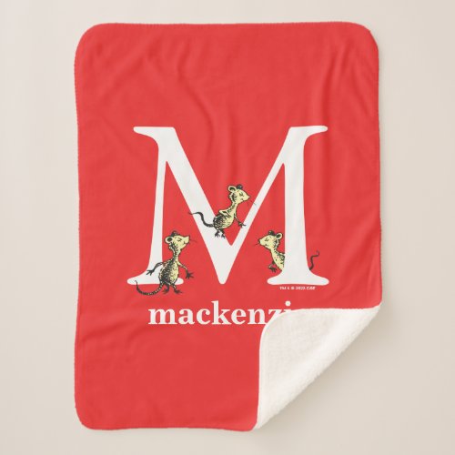 Dr Seusss ABC Letter M _ White  Add Your Name Sherpa Blanket