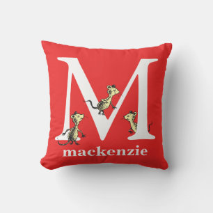 Dr. Seuss's ABC: Letter M - White Add Your Name Throw Pillow