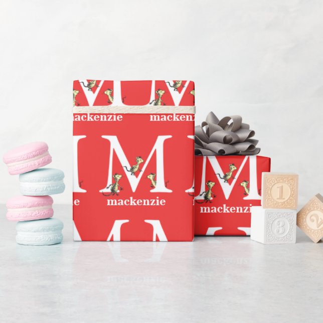Dr. Seuss's ABC: Letter M - White | Add Your Name Wrapping Paper (Baby Shower)