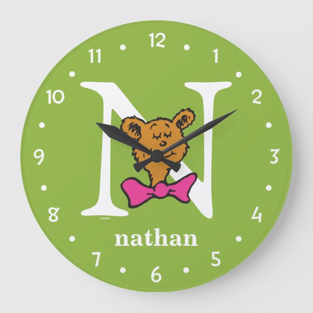 Dr. Seuss's ABC: Letter N - White | Add Your Name Large Clock (Front)