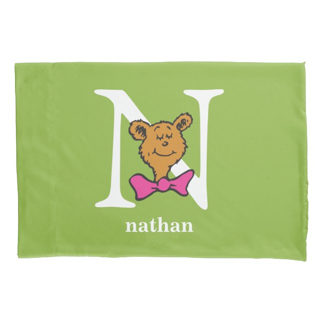 Dr. Seuss's ABC: Letter N - White | Add Your Name Pillow Case (Front)