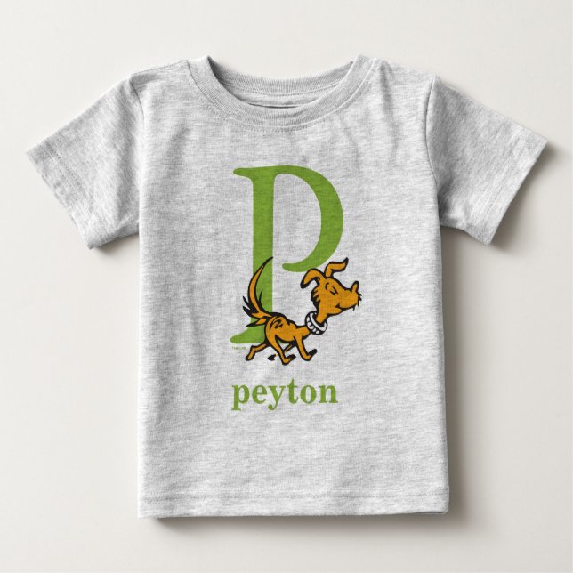 Dr. Seuss's ABC: Letter P - Green | Add Your Name Baby T-Shirt (Front)