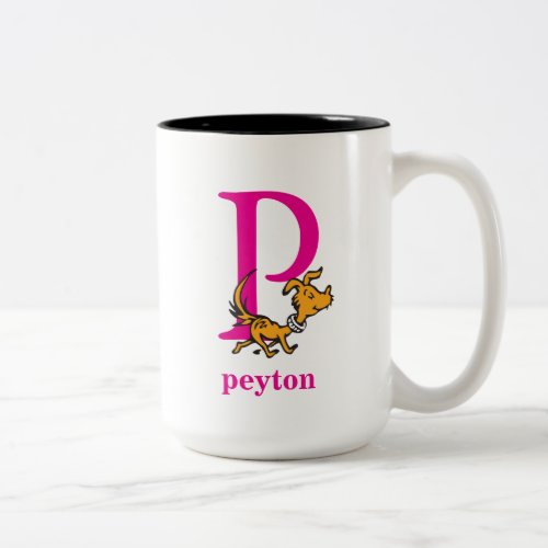 Dr Seusss ABC Letter P _ Pink  Add Your Name Two_Tone Coffee Mug
