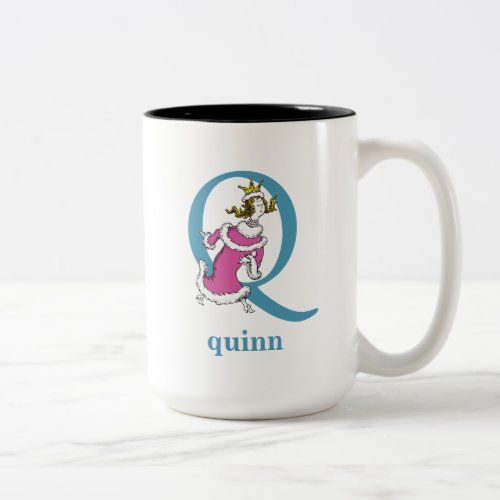 Dr Seusss ABC Letter Q _ Blue  Add Your Name Two_Tone Coffee Mug