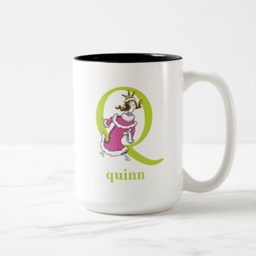 Dr Seusss ABC Letter Q _ Green  Add Your Name Two_Tone Coffee Mug