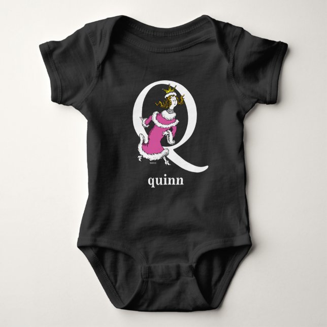 Dr. Seuss's ABC: Letter Q - White | Add Your Name Baby Bodysuit (Front)