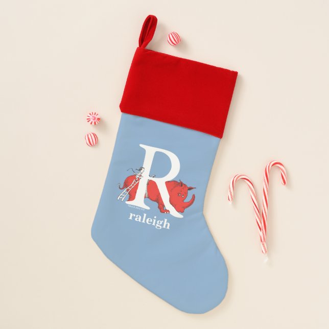 Dr. Seuss's ABC: Letter R - White | Add Your Name Christmas Stocking (Front)