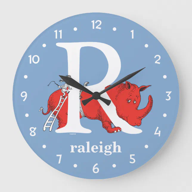 Dr. Seuss's ABC: Letter R - White | Add Your Name Large Clock | Zazzle