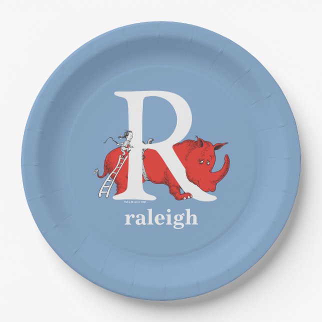 Dr. Seuss's ABC: Letter R - White | Add Your Name Paper Plates (Front)