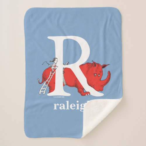 Dr Seusss ABC Letter R _ White  Add Your Name Sherpa Blanket