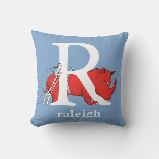 Dr. Seuss's ABC: Letter R - White | Add Your Name Throw Pillow (Front)