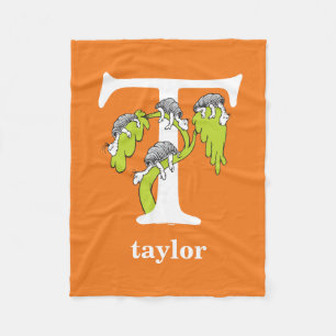 Dr. Seuss's ABC: Letter T - White Add Your Name Fleece Blanket
