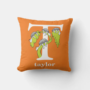 Dr. Seuss's ABC: Letter T - White Add Your Name Throw Pillow