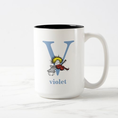 Dr Seusss ABC Letter V _ Blue  Add Your Name Two_Tone Coffee Mug