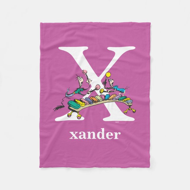 Dr. Seuss's ABC: Letter X - White | Add Your Name Fleece Blanket (Front)