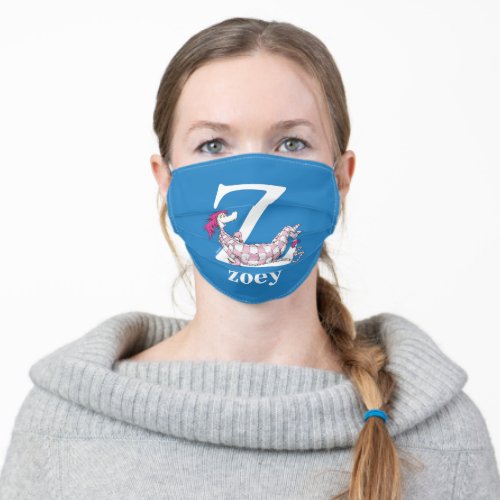 Dr Seusss ABC Letter Z _ White  Add Your Name Adult Cloth Face Mask