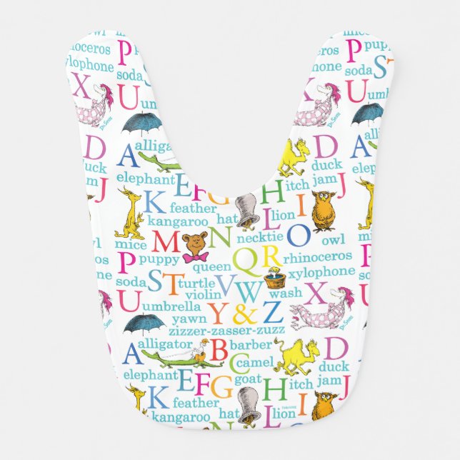 Dr. Seuss's ABC Pattern with Words Baby Bib (Front)