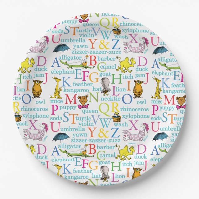 Dr. Seuss's ABC Pattern with Words Paper Plates (Front)