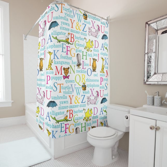 Dr. Seuss's ABC Pattern with Words Shower Curtain (In Situ)