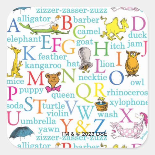 Dr Seusss ABC Pattern with Words Square Sticker