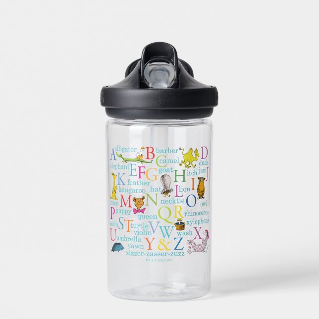 Dr. Seuss's ABC Pattern with Words Water Bottle (Front)