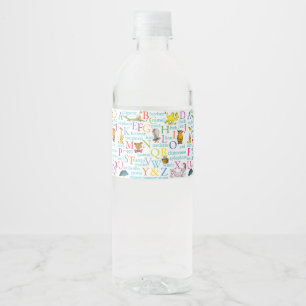 Dr. Seuss's ABC Pattern with Words Water Bottle Label