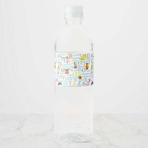 Dr Seusss ABC Pattern with Words Water Bottle Label