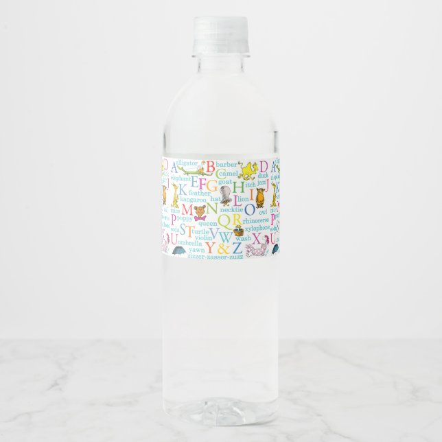 Dr. Seuss's ABC Pattern with Words Water Bottle Label (Front)