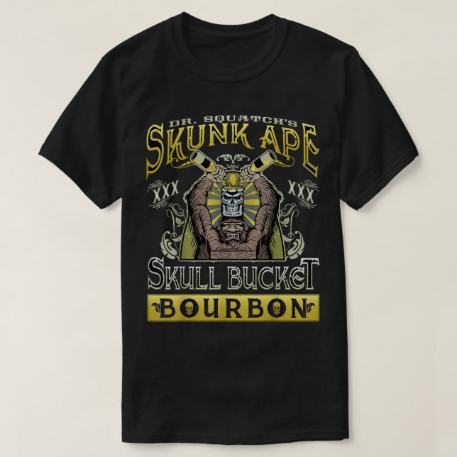 Dr. Squatch's Skunk Ape Skull Bucket Bourbon T-Shirt (Design Front)