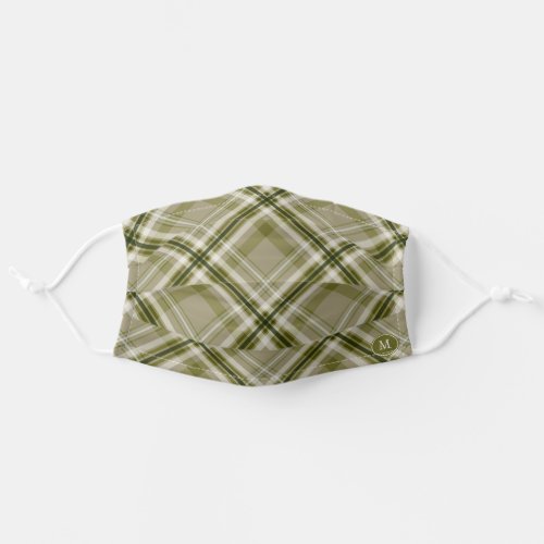 drab olive beige masculine plaid monogrammed adult cloth face mask