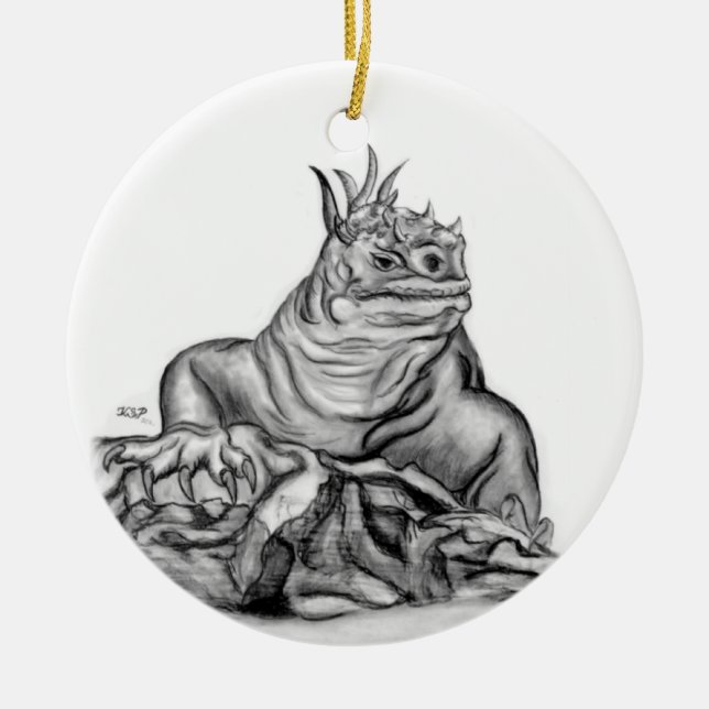 Drache schwarz weiss Zeichnung Ceramic Ornament (Front)