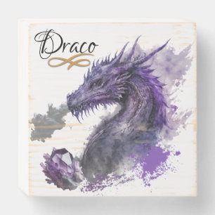 "Draco" The Purple Dragon w Crystal Wood Box Sign