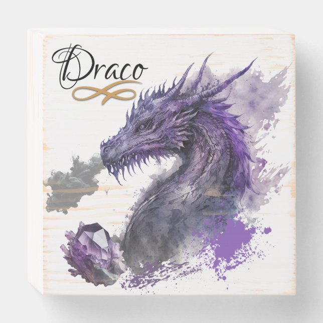 "Draco" The Purple Dragon w Crystal Wood Box Sign (Front Horizontal)