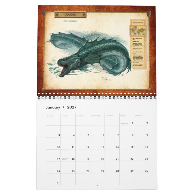Dracopedia Calendar (Jan 2027)