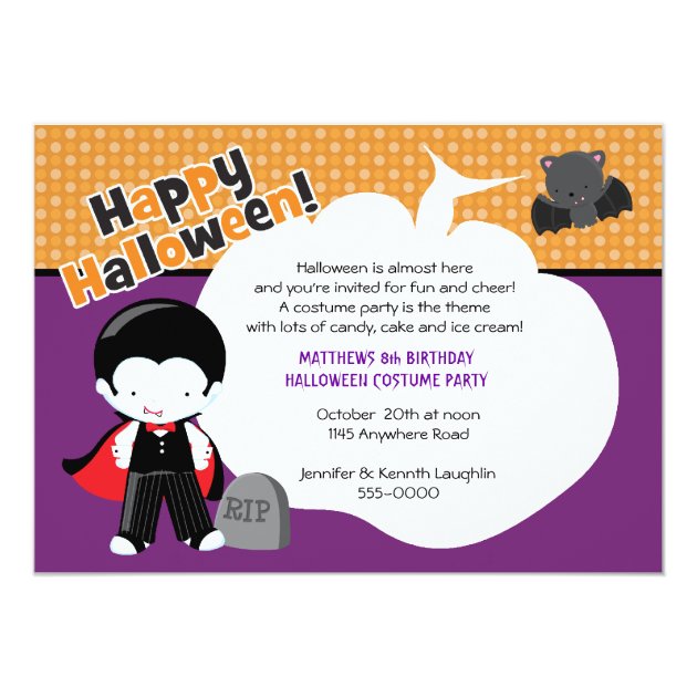 Dracula And Bat Halloween Birthday Invitation