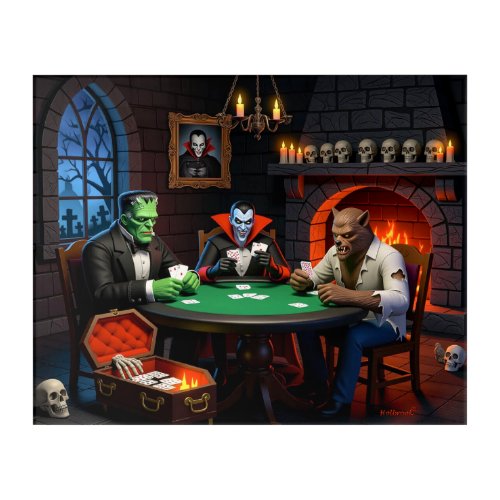 Dracula and Frankenstein Halloween Monster Poker Acrylic Print