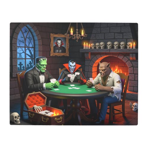 Dracula and Frankenstein Halloween Monster Poker Metal Print