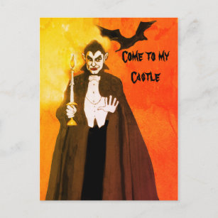 Dracula Art Halloween Party Black Orange Glow Postcard
