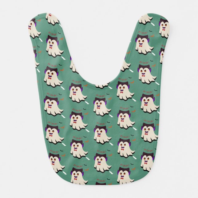 Dracula Boo Pattern Bay Leaf Baby Bib (Front)