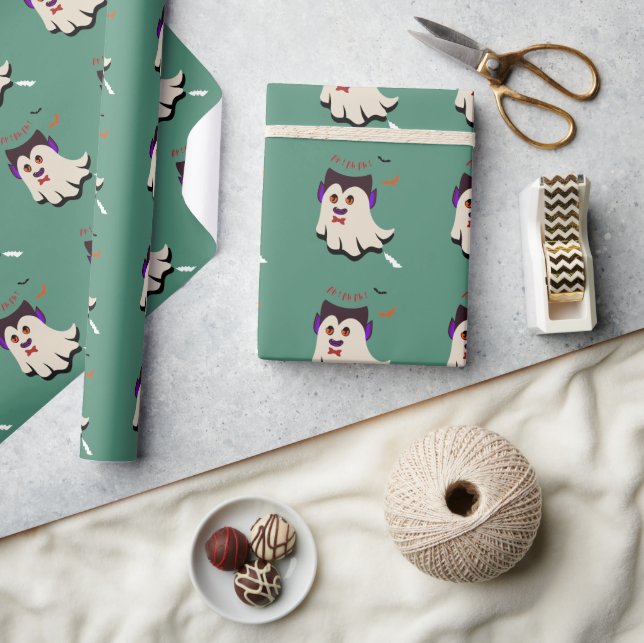 Dracula Boo Pattern Bay Leaf Wrapping Paper (Crafts)